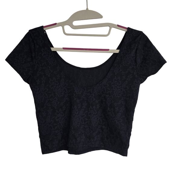 Women's Abercrombie & Fitch Navy Blue Floral Lace Crop Top | Size Medium - Picture 2 of 8